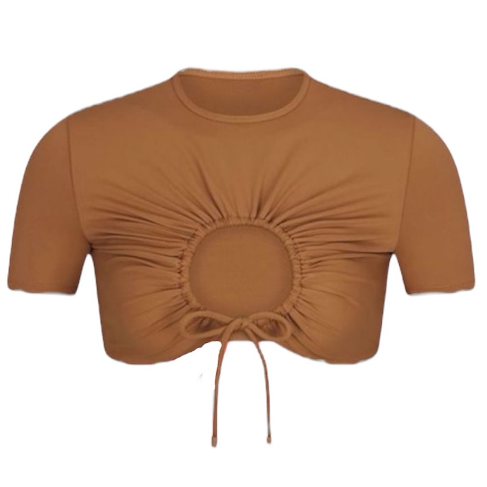 Skims Swim Ruched T-Shirt in the color Almond Top ONLY
